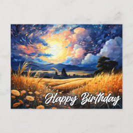 Postal Ilustración de pradera escénica vibrante