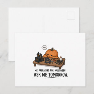 Postal Ilustración de Preparación Perezosa de Halloween d
