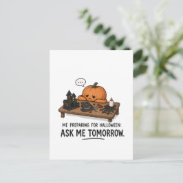 Postal Ilustración de Preparación Perezosa de Halloween d
