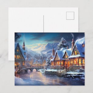 Postal Ilustración de pueblo invernal