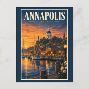 Postal Ilustración de puesta de sol en Annapolis Maryland