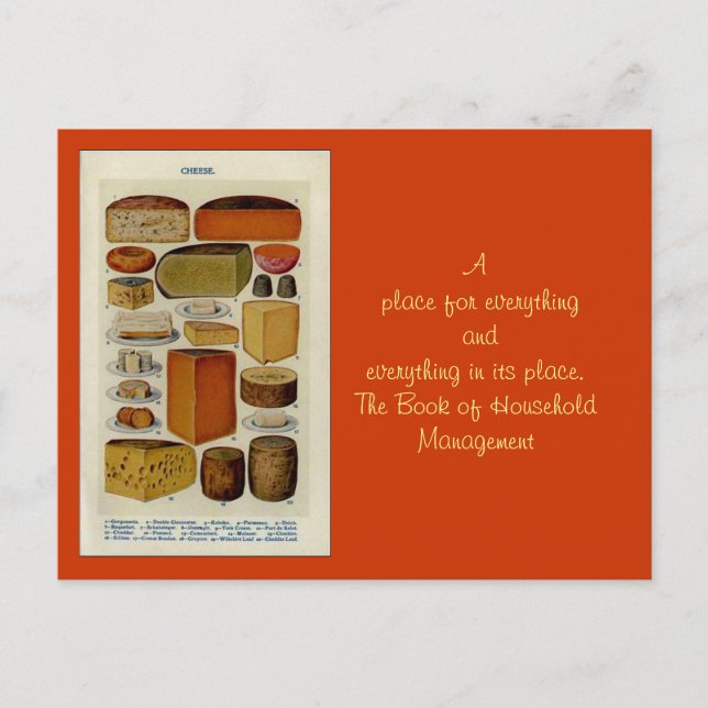 Postal Ilustracion de queso de cocina de la señora Beeton (Anverso)