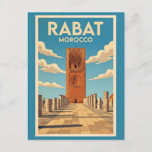Postal Ilustración de Rabat Marruecos Arte de Viaje Vinta