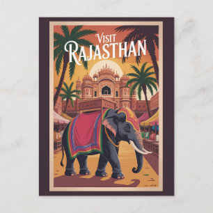 Postal Ilustración de Rajasthan India Arte de Viaje Vinta