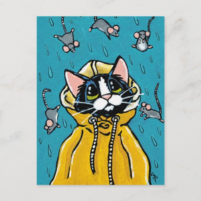Postal Ilustracion de ratones de cola y gato de esmoquin (Anverso)
