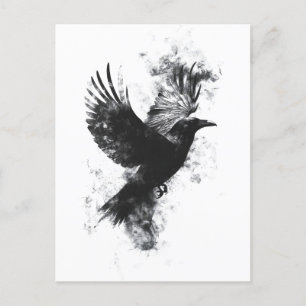 Postal Ilustracion de Raven Gótico: Humo y plumas