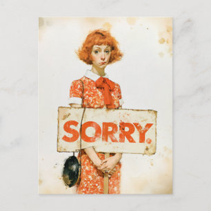 Postal Ilustración de retrato de disculpa vintage