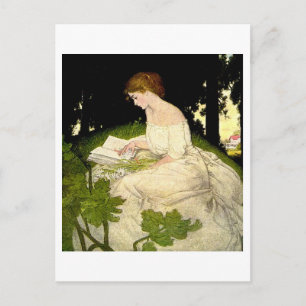 Postal Ilustración de revista de mujer leyendo