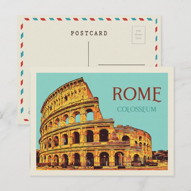 Postal Ilustracion de Roma Colosseo Italia Postcard (Anverso / Reverso)