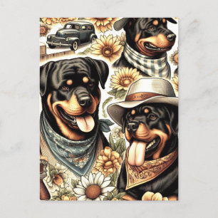 Postal Ilustracion de Rottweiler sin costura