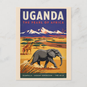 Postal Ilustración de safari en Uganda Arte de viaje vint