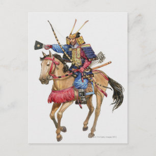 Postal Ilustracion de Samurai a caballo
