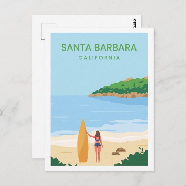 Postal Ilustracion de Santa Barbara California Travel Pla (Anverso / Reverso)