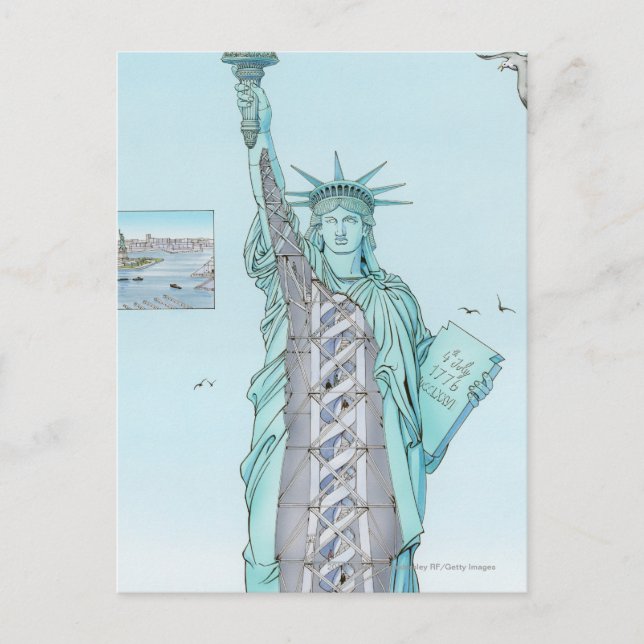 Postal Ilustracion de sección transversal de la Estatua d (Anverso)