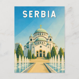 Postal Ilustración de Serbia Viaje Arte Vintage