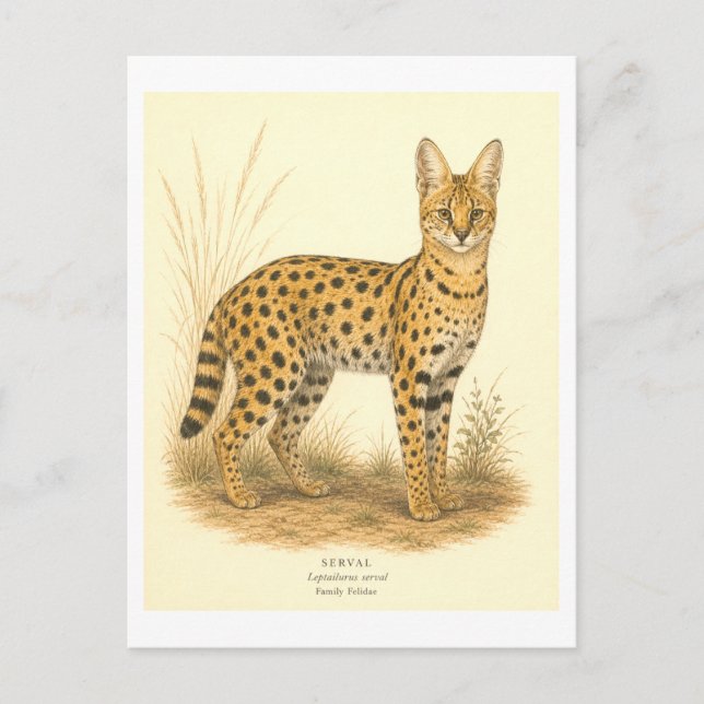 Postal Ilustración de Serval al Estilo Antiguo (Anverso)