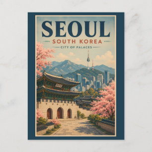 Postal Ilustración de Seúl Corea del Sur Arte de Viaje Vi