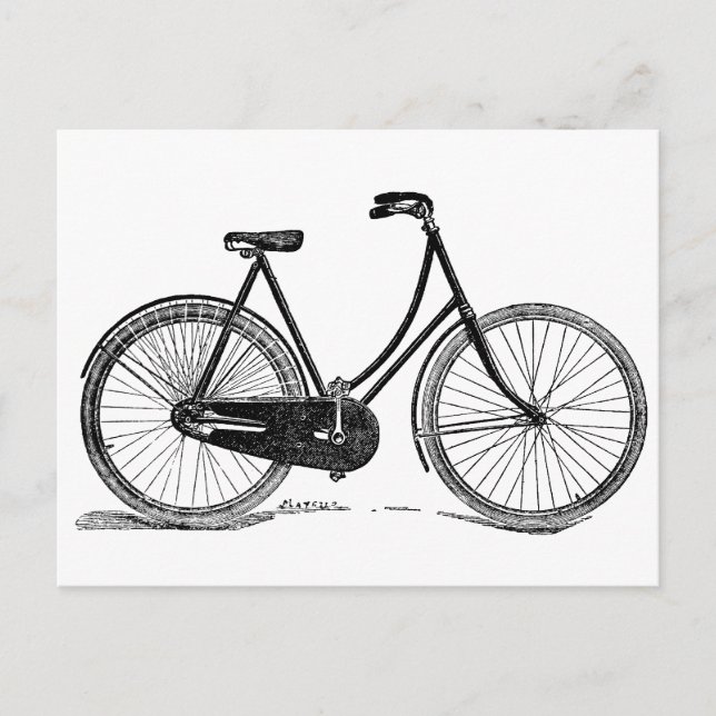 Postal Ilustracion de silueta de bicicleta de época (Anverso)