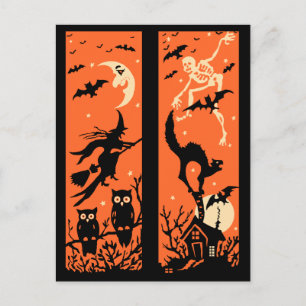 Postal Ilustracion de silueta de Halloween de época