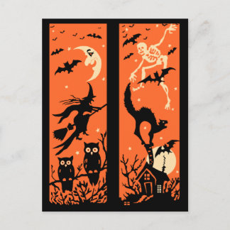 Postal Ilustracion de silueta de Halloween de época