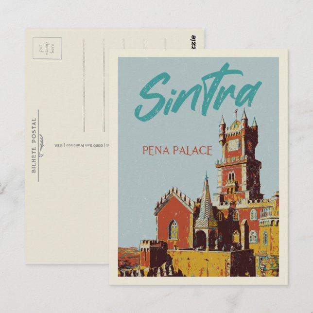 Postal Ilustracion de Sintra Pena en el palacio Portugal (Anverso / Reverso)