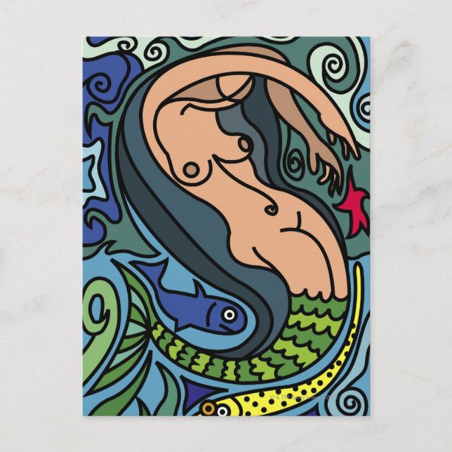 Postal Ilustracion de Sirena (Anverso)