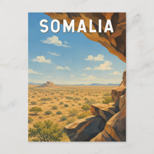 Postal Ilustración de Somalia Arte de Viaje Vintage