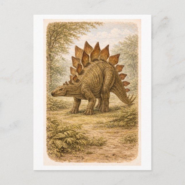 Postal Ilustración de Stegosaurus al estilo vintage (Anverso)