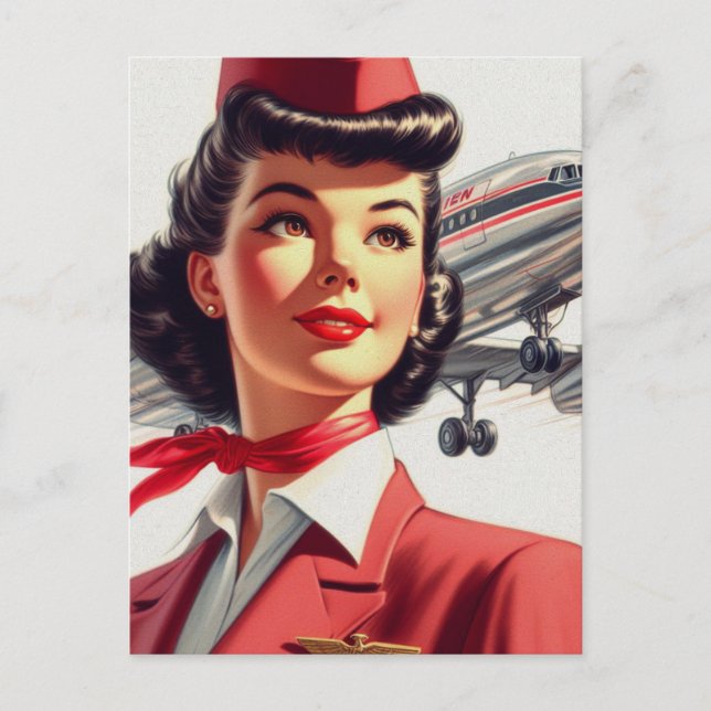 Postal Ilustracion de Stewardess de época (Anverso)