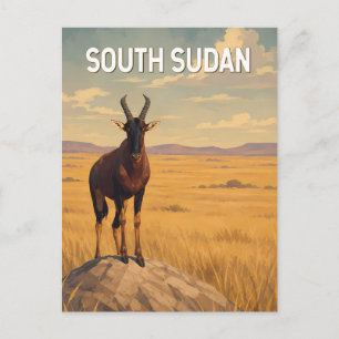 Postal Ilustración de Sudán del Sur Arte de viaje vintage