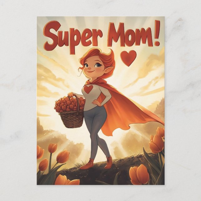Postal Ilustracion de supermamá (Anverso)