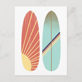 Postal Ilustración de tabla de surf azul y roja genial