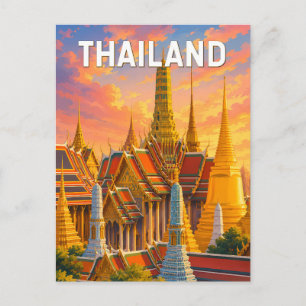 Postal Ilustración de Tailandia Arte de Viaje Vintage