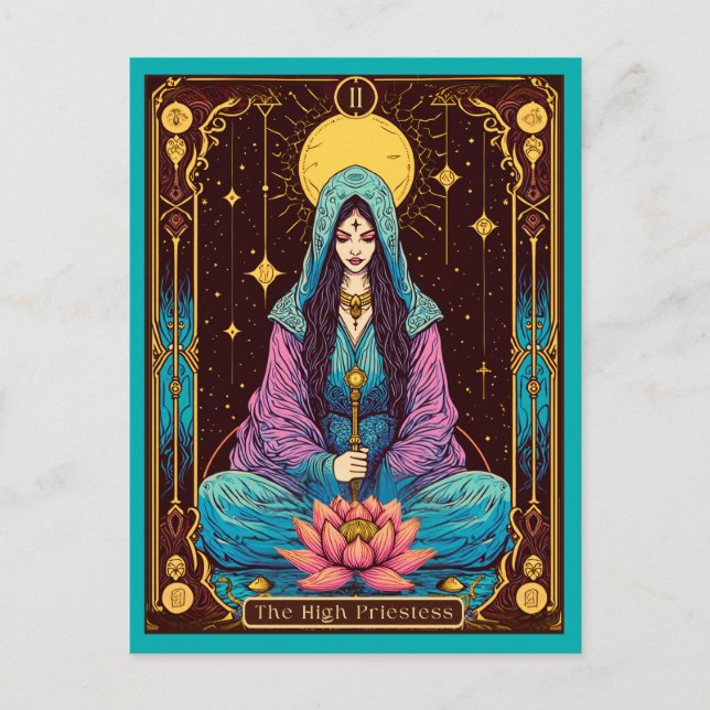 Postal Ilustración de Tarot, la Sumo Sacerdotisa (Anverso)