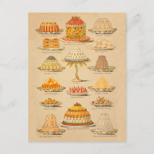Postal Ilustración de Tartas Vintage Historia de la Cocin