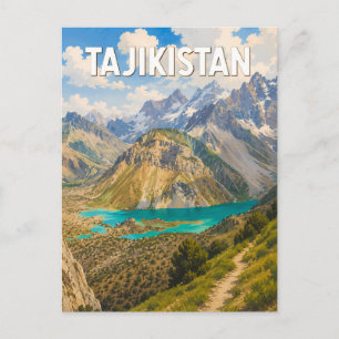 Postal Ilustración de Tayikistán Arte de Viaje Vintage
