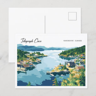 Postal Ilustracion de Telegraph Cove Vancouver Canadá