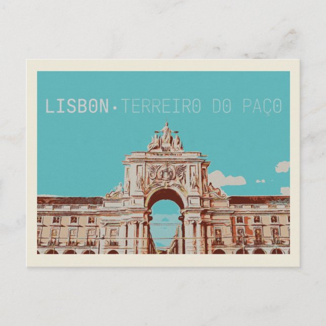 Postal Ilustración de Terreiro do Paço en Lisboa, Portuga (Anverso)