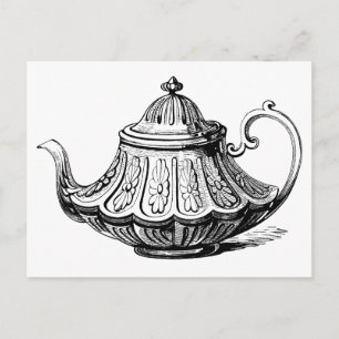Postal Ilustración de Tetera Antigua