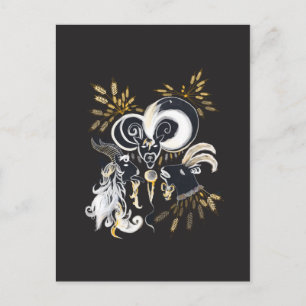 Postal Ilustracion de tinta de cabras cantantes en blanco