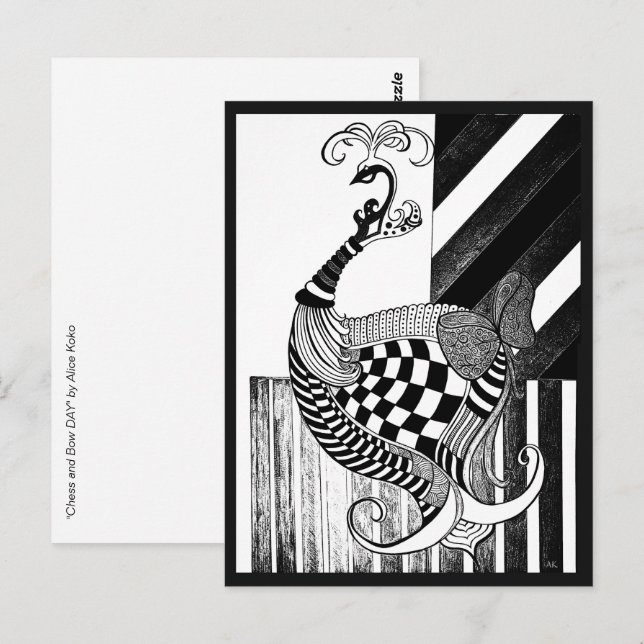Postal Ilustracion de tinta de pavo real para el ajedrez  (Anverso / Reverso)