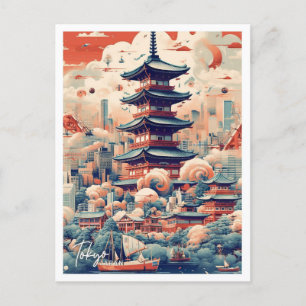 Postal Ilustracion de Tokyo Japan Art Travel Place