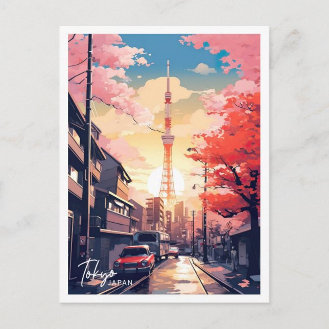 Postal Ilustracion de Tokyo Japan Art Travel Place (Anverso)