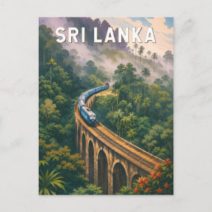 Postal Ilustración de tren de Sri Lanka Arte de viaje vin
