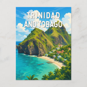 Postal Ilustración de Trinidad y Tobago Arte de Viaje Ret