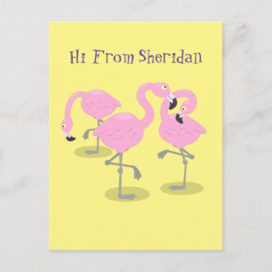 Postal Ilustracion de trío de flamingo rosado