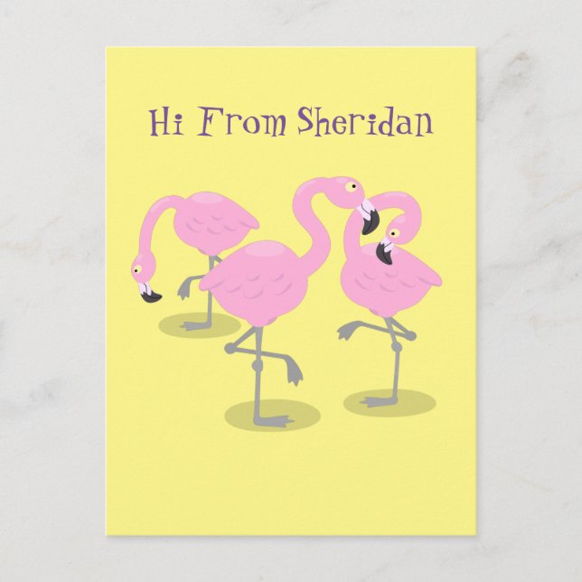 Postal Ilustracion de trío de flamingo rosado (Anverso)