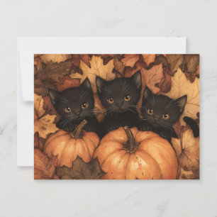 Postal Ilustracion de trío de Kitten negro