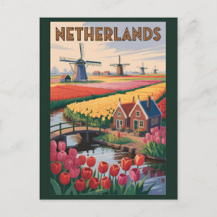 Postal Ilustración de tulipanes de Holanda Arte de viaje 