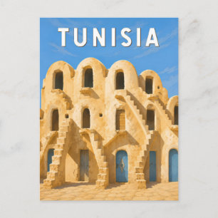 Postal Ilustración de Túnez Arte de Viaje Vintage
